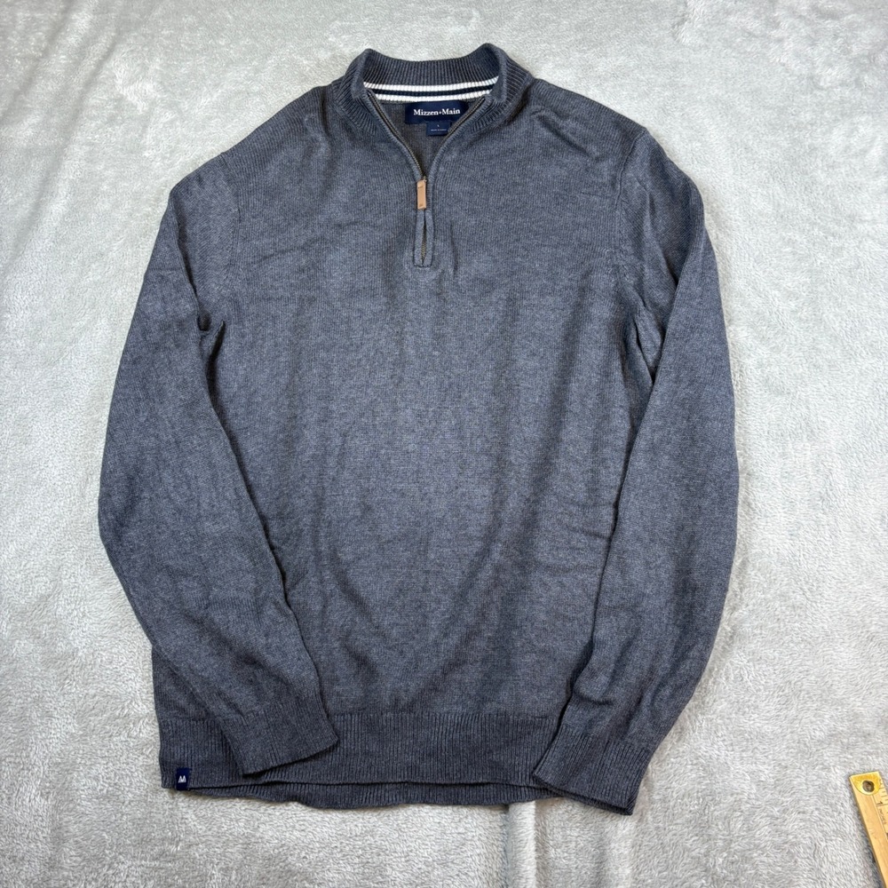 Mizzen+Main‎ Sweater Men Large 1/4 Zip Pullover Stretch Gray